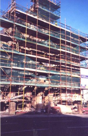 The church soon disappeared under a cloak of scaffolding.